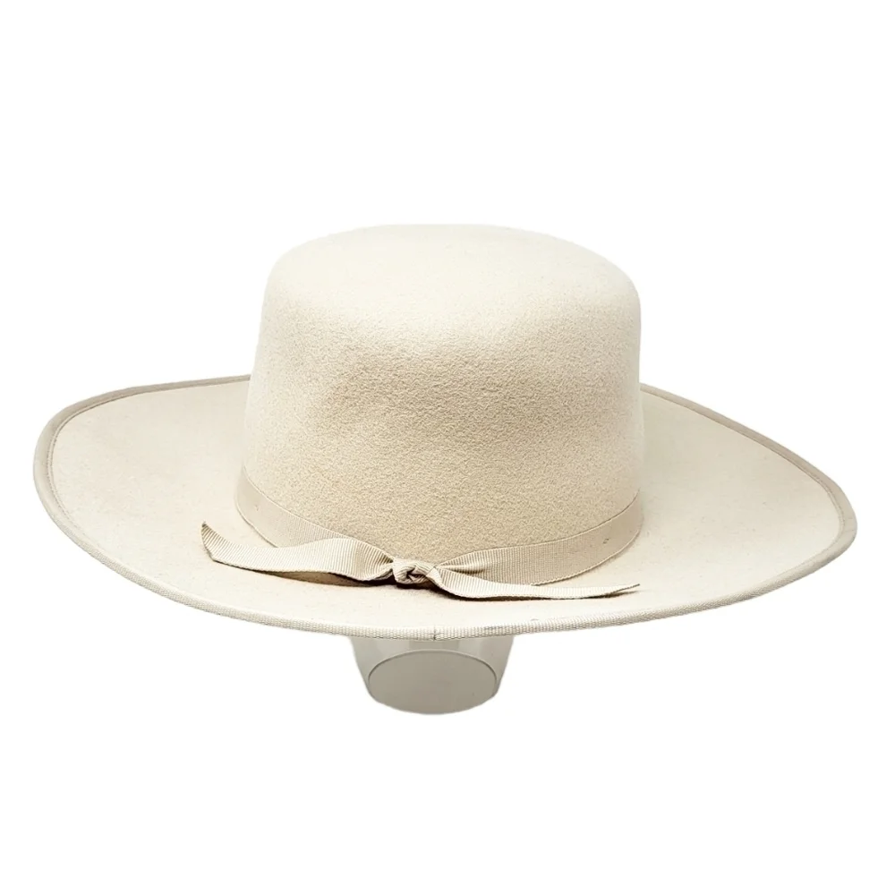 Western style wide brim wool hat with bow ribbon